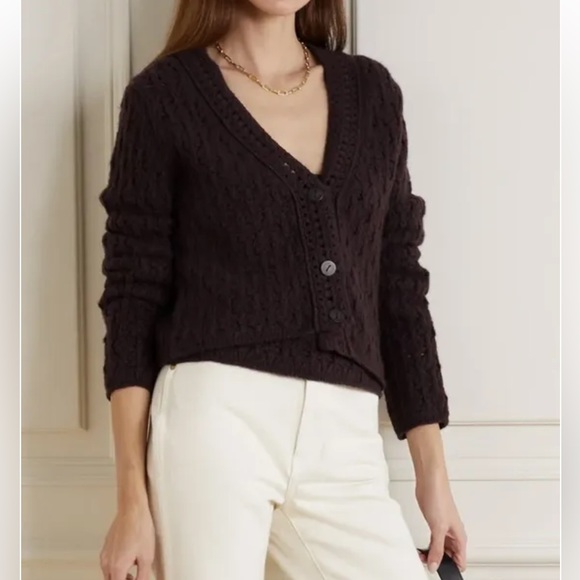 Vince crochet wool blend cashmere cardigan plum wine XXS - Picture 3 of 13